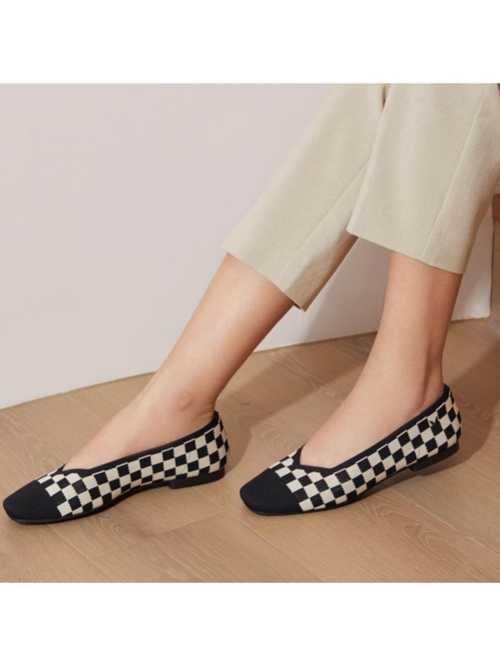 Vivaia Shoes Margot 2.0 Black & White Checker Knit Ballet Flats Chic Preppy 8 - Picture 15 of 15